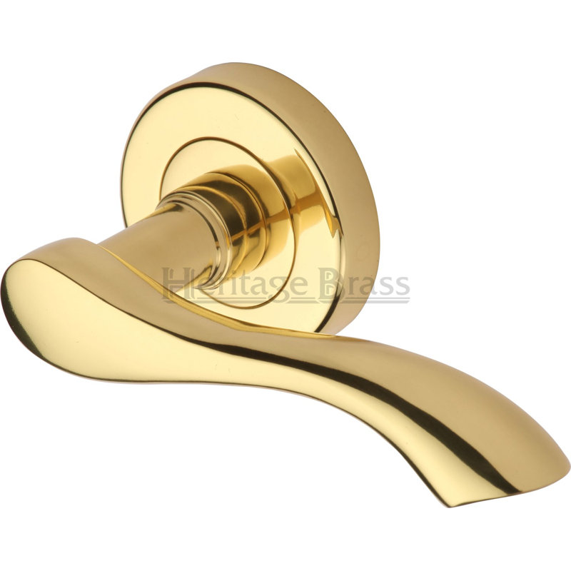 Heritage Brass Heritage Door Handle Lever Latch on Round Rose Algarve Design, Polished Brass