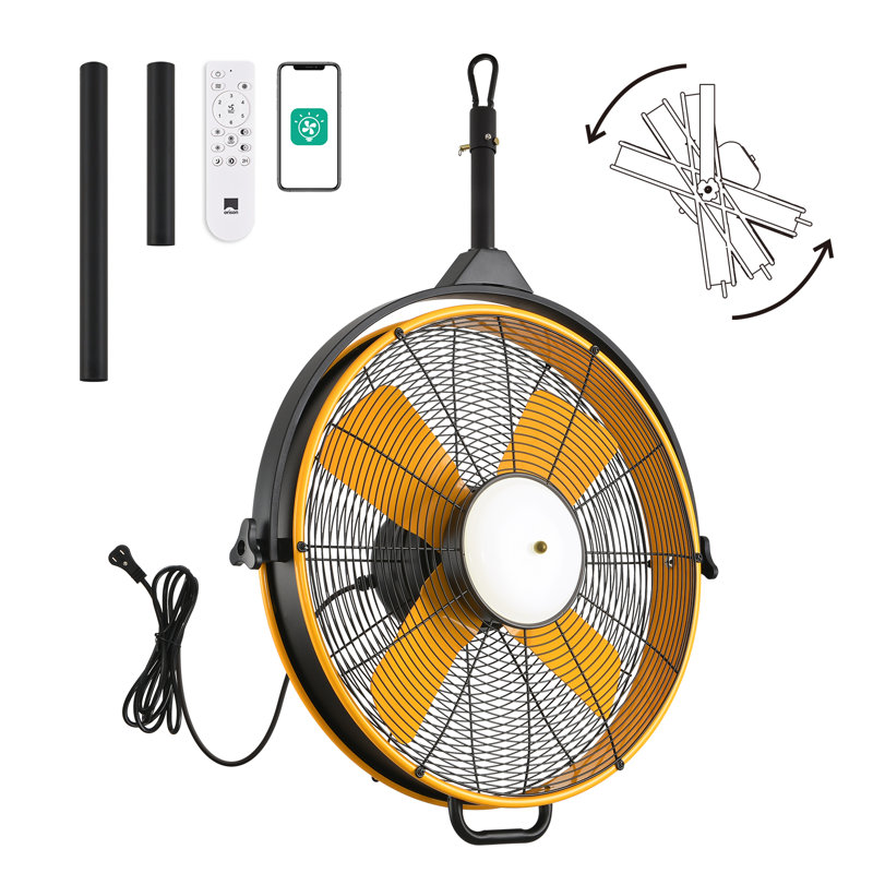 24.8" Ebern Designs Outdoor Ceiling Fan With Light 360-degree Manual Vertical Rotation - Waterproof, Yelow