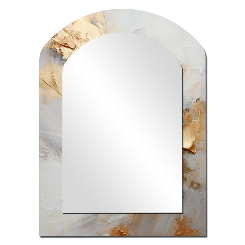 Beige And Gold Glacier Stone Simplicity III - Abstract Shapes Asymmetrical Decorative Wall Mirror, Beige Arch Large Mirror, Printed Metal Art
