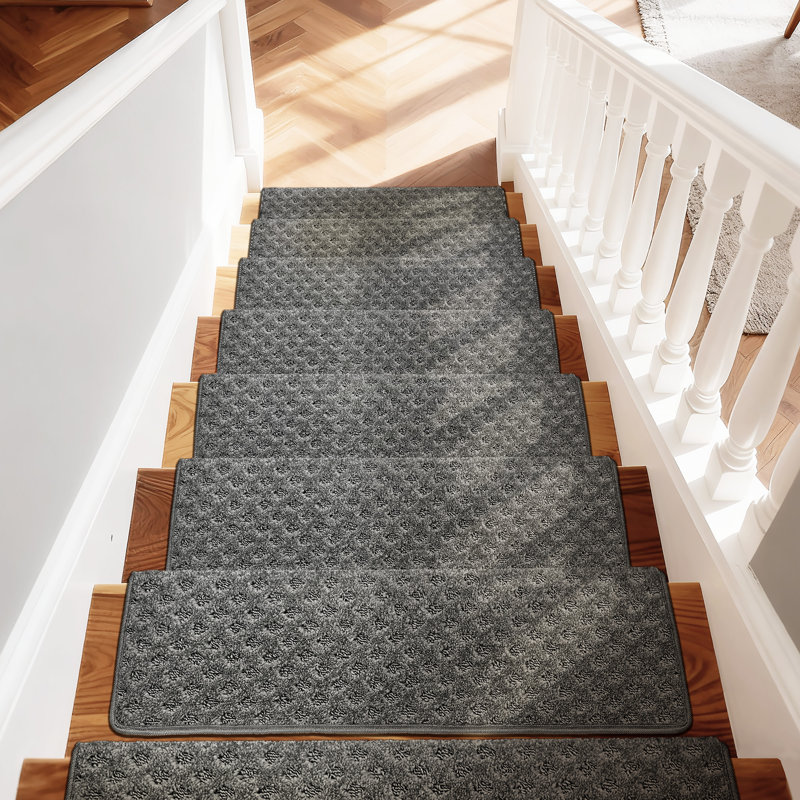 Tapis d'escalier bullnosés antidérapants, Mini treillis à losanges gris, 14