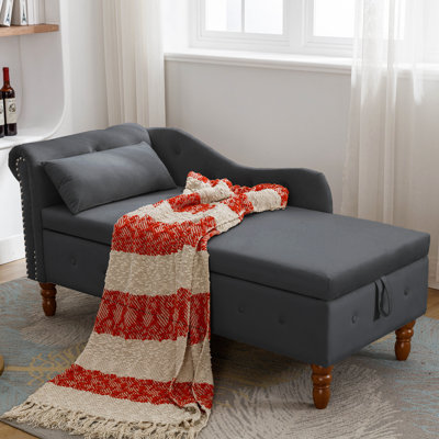 Velvet Chaise Lounge with Storage Upholstered Tufted Storage Bench