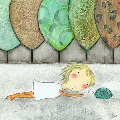 Girl With Turtle by Carla Sonheim - Wrapped Canvas Art Prints