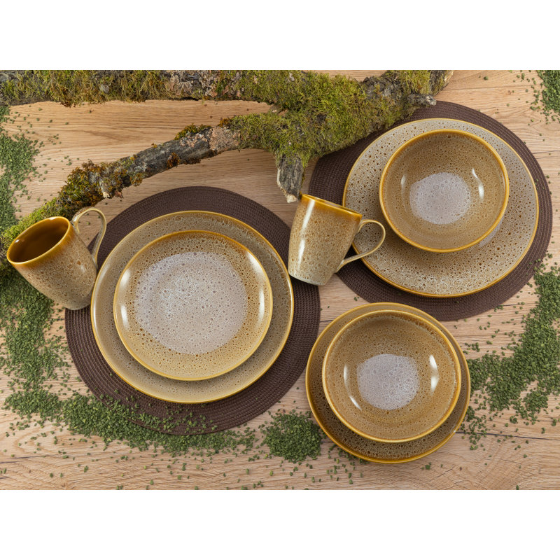 16-Piece Dinner Set Made Of Stoneware For 4 People, Cognac