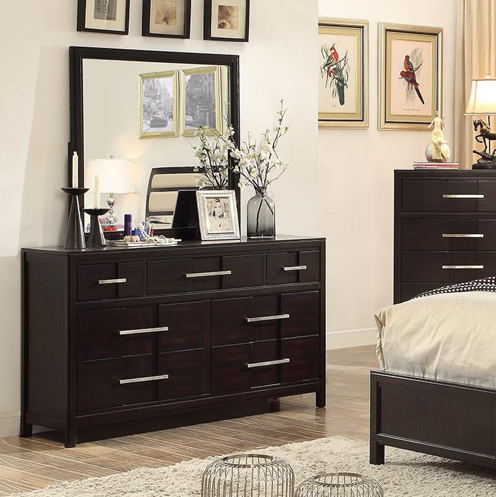 Commode 7 tiroirs avec miroir Cayer, Espresso