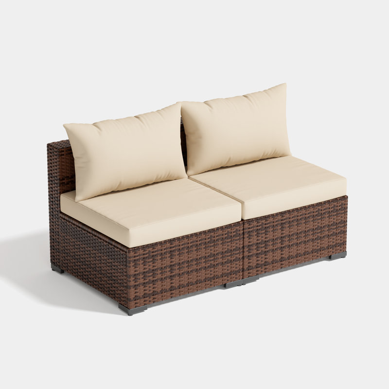 Ensemble de conversation d'extérieur sans accoudoirs pour 2 personnes avec coussin, Beige