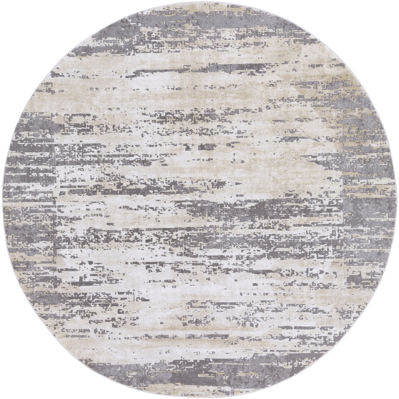Modern Gray and Beige Round Synthetic Rug, 63 Inches