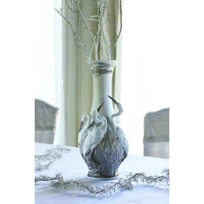 Silver/White 13.75" Porcelain Table Vase