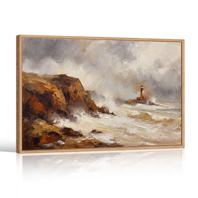 Art sur toile, "Phare sur une côte rocheuse avec vagues qui se brisent"