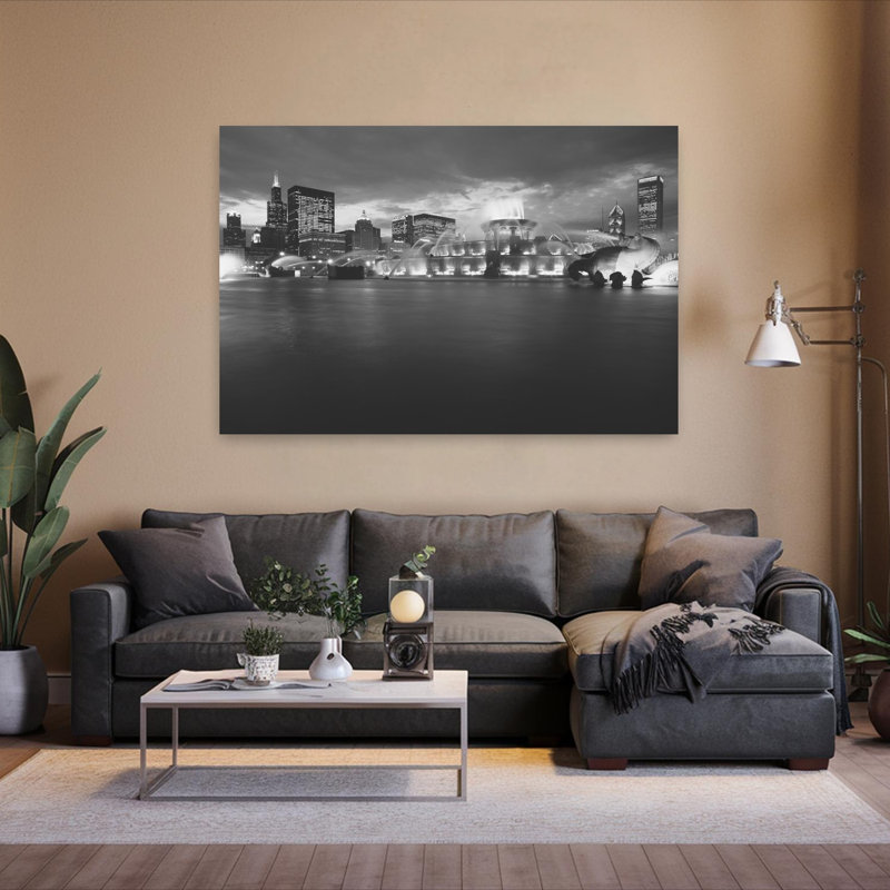 Fountain lit up at dusk Buckingham Fountain Grant Park Chicago Illinois USA 1 Piece Wrapped Canvas Wall Art