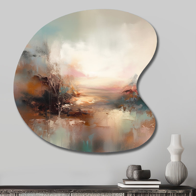 Décoration murale asymétrique en métal «CLAUDIU - Paysages», reproduction d'art moderne de forme unique, H 27 po x l 27 po