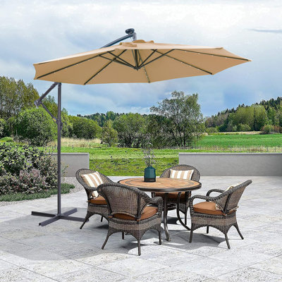 10 FT Solar LED Patio Outdoor Umbrella Hanging Cantilever Umbrella Offset Umbrella Easy Open Adustment With 32 LED Lights -Taupe