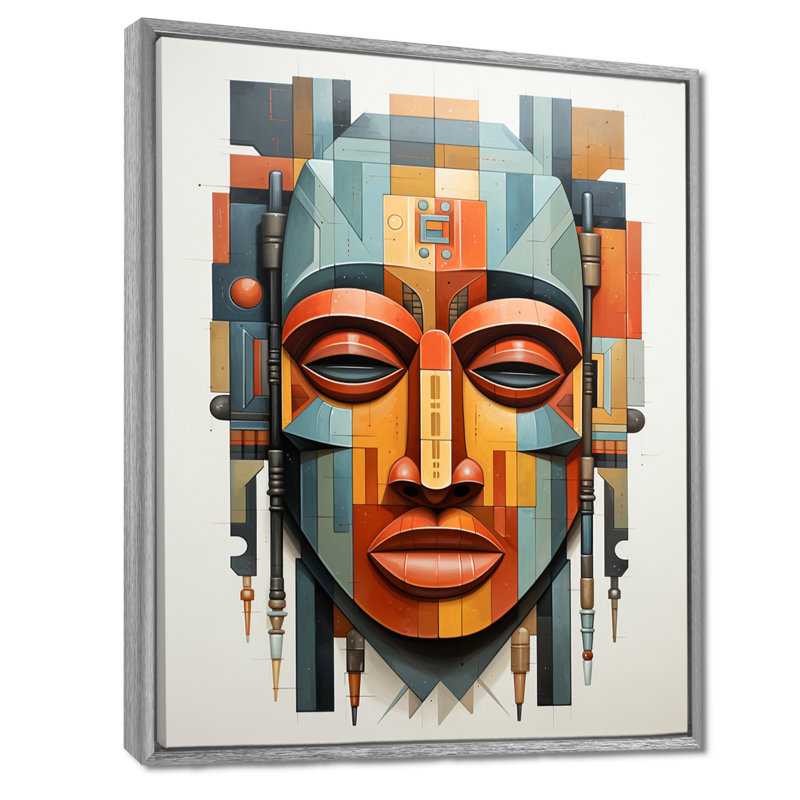 Everlynn Masque tribal africain Kente I, H 32 po x l 16 po x P 1 po, Encadrement argenté
