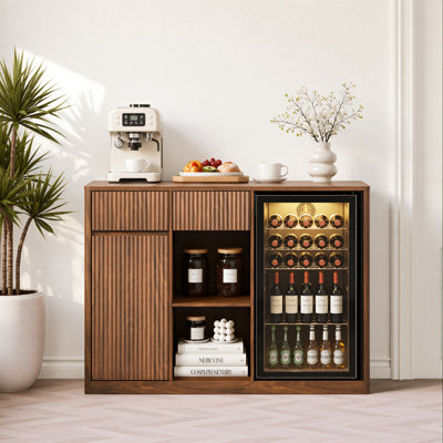 Armoire de bar moderne avec espace de rangement pour bouteilles de vin 51,2 po Floreo (réfrigérateur non inclus)