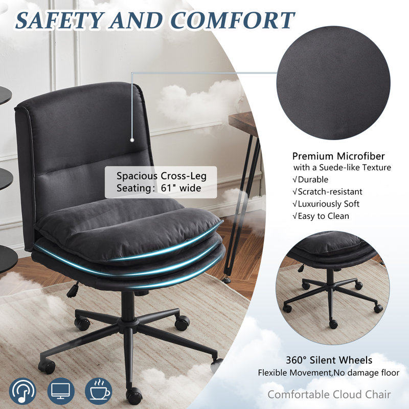 Chaise de bureau rembourrée sans accoudoirs, Noir