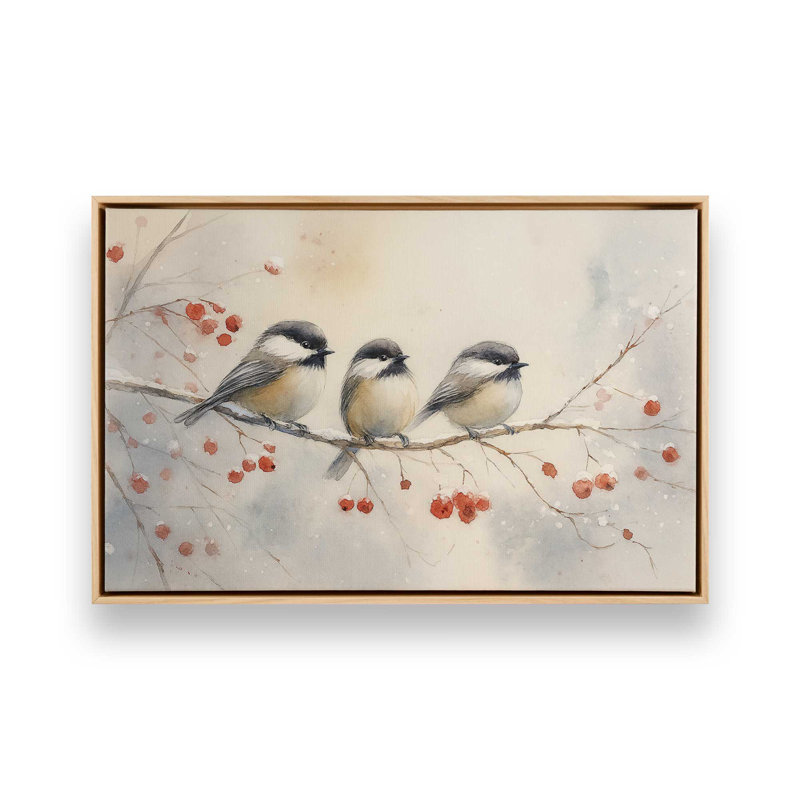 «Three Winter Songbirds», reproduction d'art sur toile, Noyer, H 32,75 po x l 48,75 po