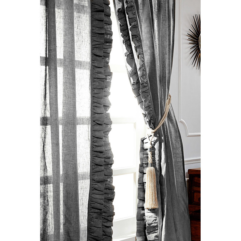 Banji Cotton Blend Semi Sheer Curtain Pair, Neutral Grey