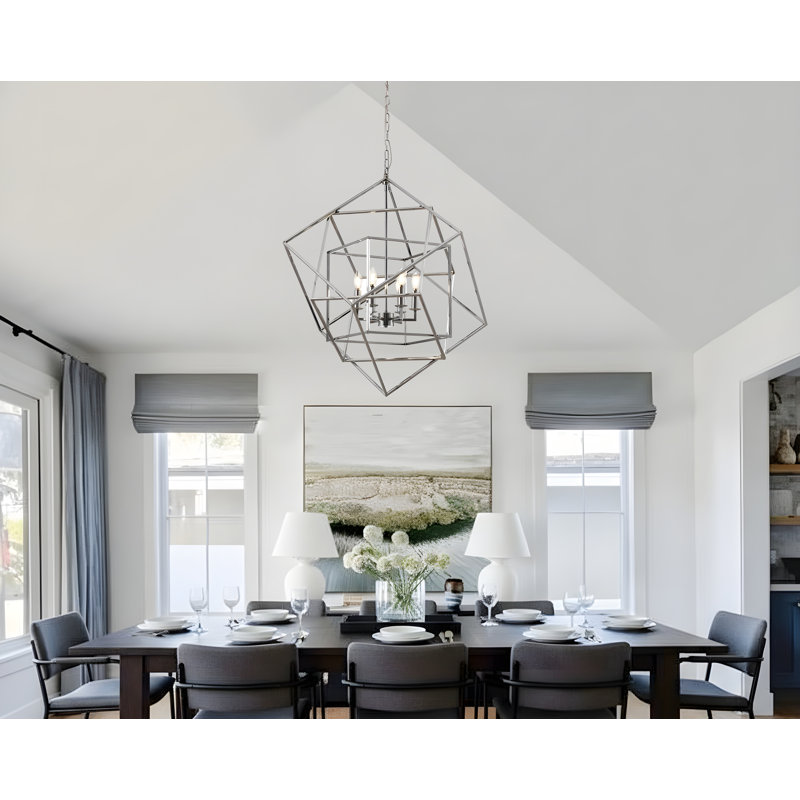 Ackland 6 - Light Caged Cubist Multifaceted Frame Interlock Pendant Chandelier Polished Chrome