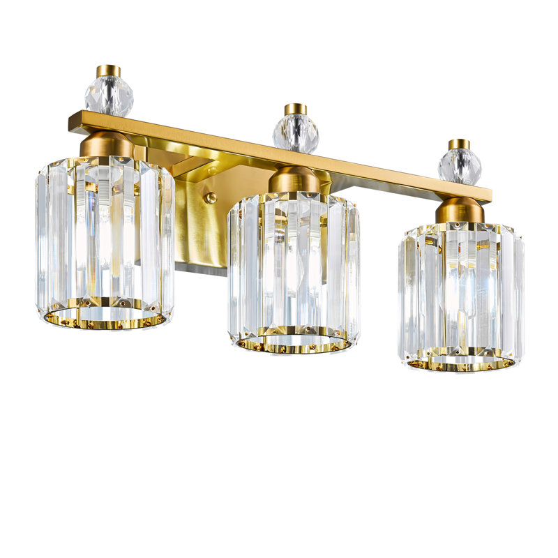 Lampe de meuble-lavabo moderne en cristal avec abat-jour cylindrique, Doré, Trois lumières