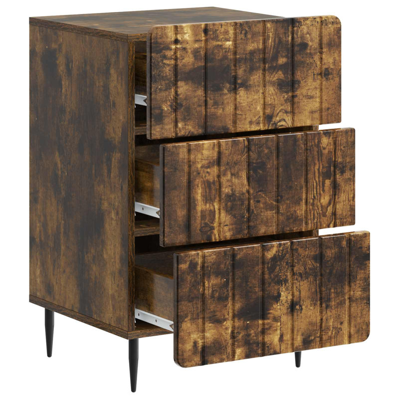 43cm W Manufactured Wood Bedside Table, Smoked Oak
