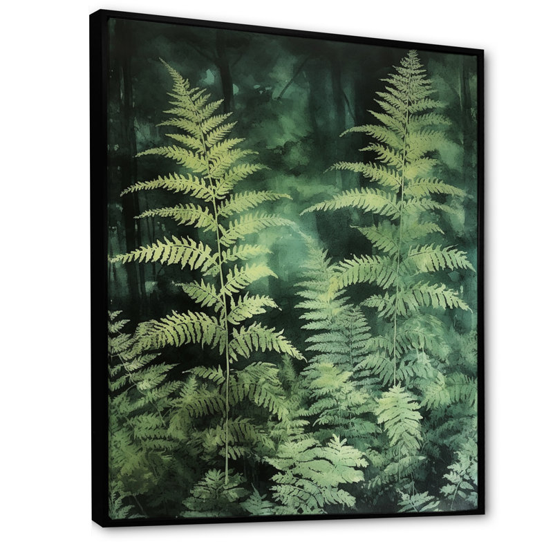 Fougère verte IV sur toile, H 40 po x l 30 po x P 1,5 po, Cadre flottant noir