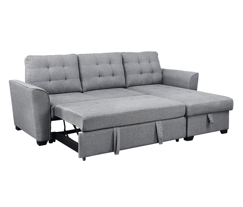 Canapé-lit modulaire en lin gris clair avec méridienne réversible 90,5 po Avery