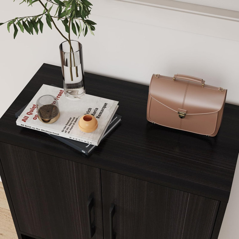 George Oliver Shoe Cabinet, 4-Tier Freestanding Shoe Rack With Doors And Legs, Obsidian Wood