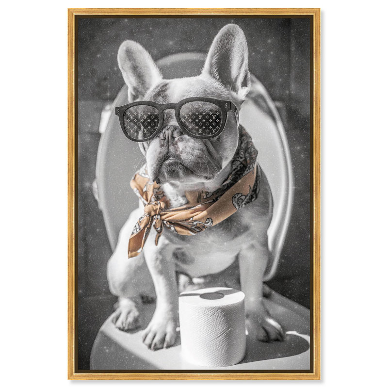Impression sur toile Frenchie, H 30 po x l 20 po, Cadre doré