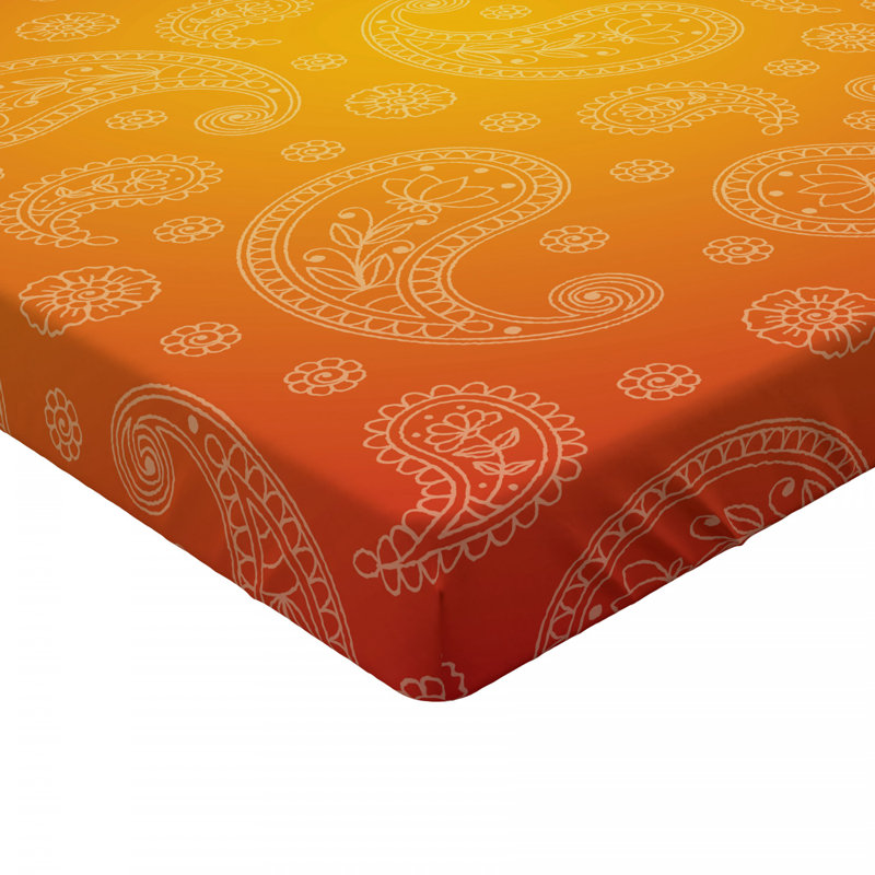 Full Size Orange Microfiber Floral Fitted Sheet