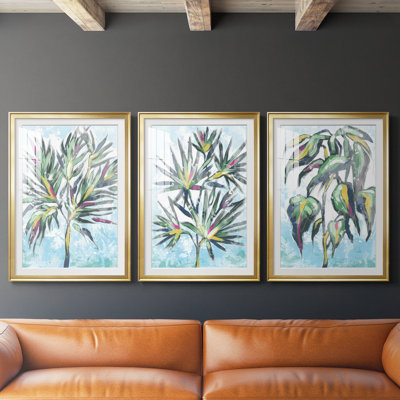 «Candy Palm Fresco II», reproduction sur mesure encadrée de qualité supérieure - 3 pièces