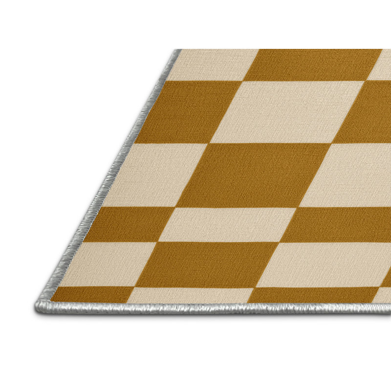 Tapis beige à carreaux lavable à la machine, Rond 4 pi