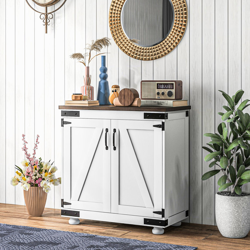 Buffet Buffet, moderne avec tablette réglable et porte de grange, tablette de porte de rangement blanc et brun vieilli, blanc / brun, l 31,1 po x P 15,4 po