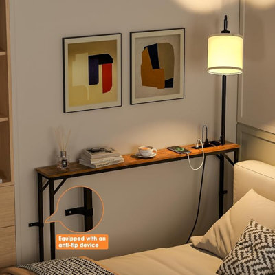 Console Skinny avec prise de courant, table de canapé étroite avec lumière 3 couleurs, table de canapé derrière avec ampoule à DEL 3 températures pour le salon, la chambre à coucher, l'entrée, le couloir