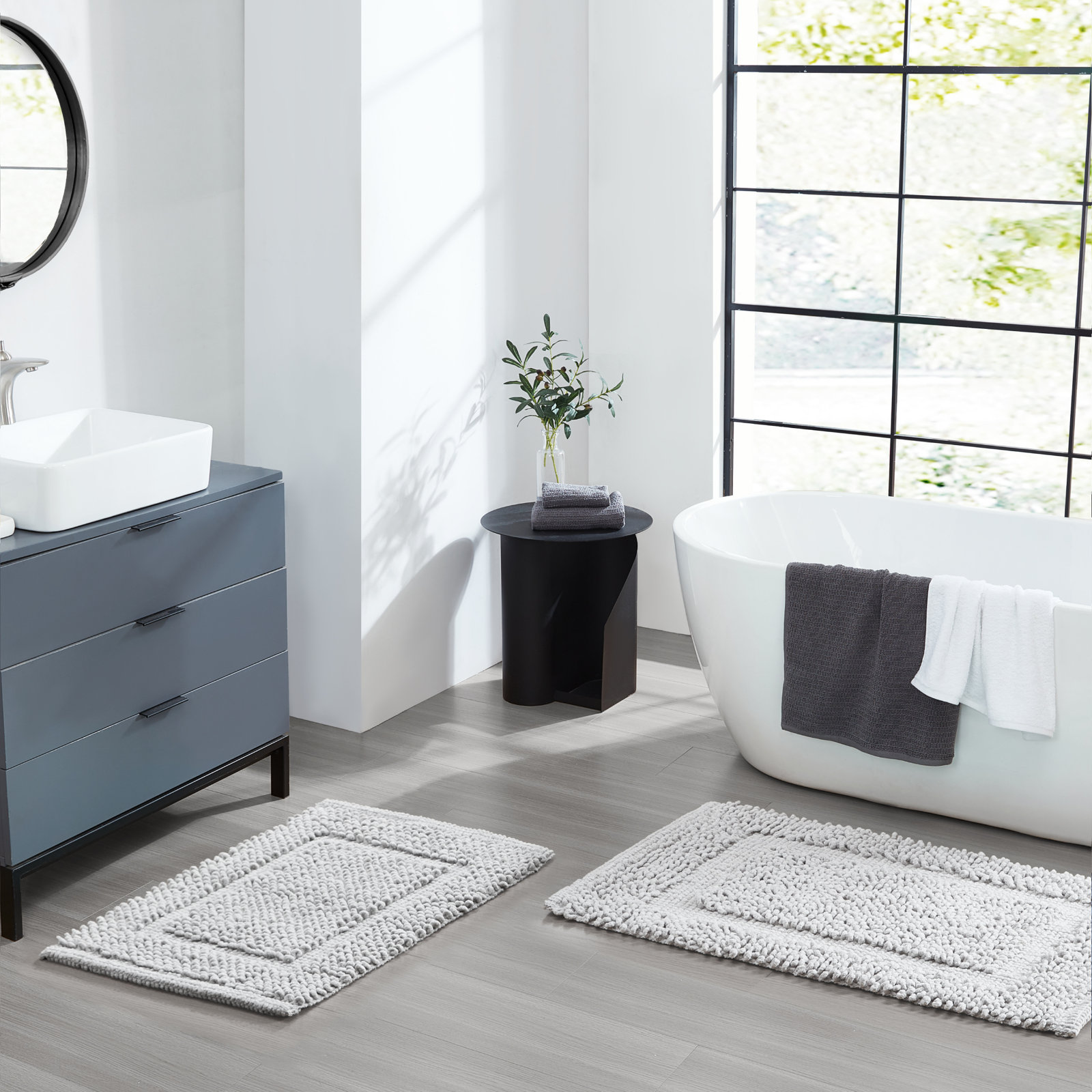 Payten Classic Cotton Bath Mat, Soft Gray, Set of 2 - 17" W x 24"L / 20"W x 32"L