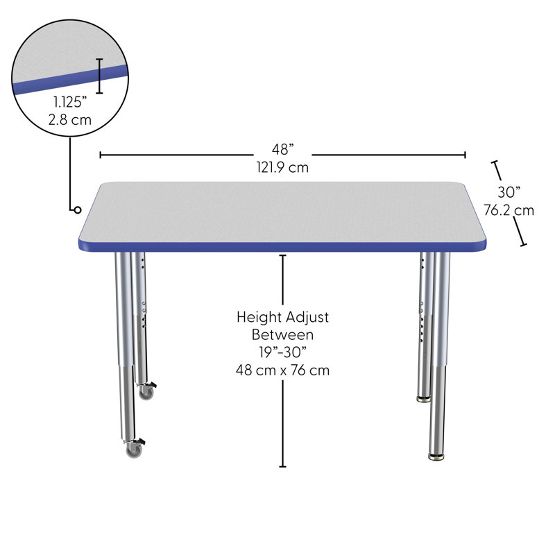 Table rectangulaire d'activité rectangulaire avec pieds réglables, 30" x 48", Gris te bleu, Super