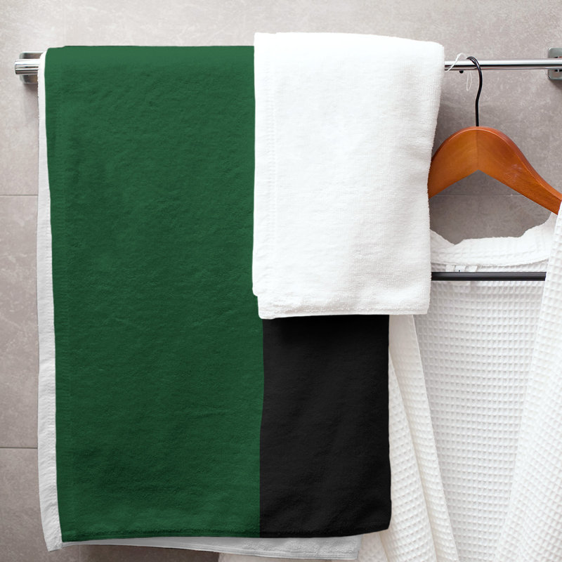 Cotton Blend Lightweight Bath Towel, Green/Black/Cream