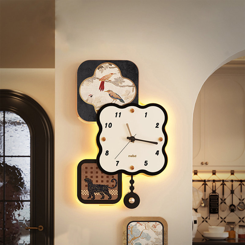 Black & Beige Retro Square Pendulum Wall Clocks