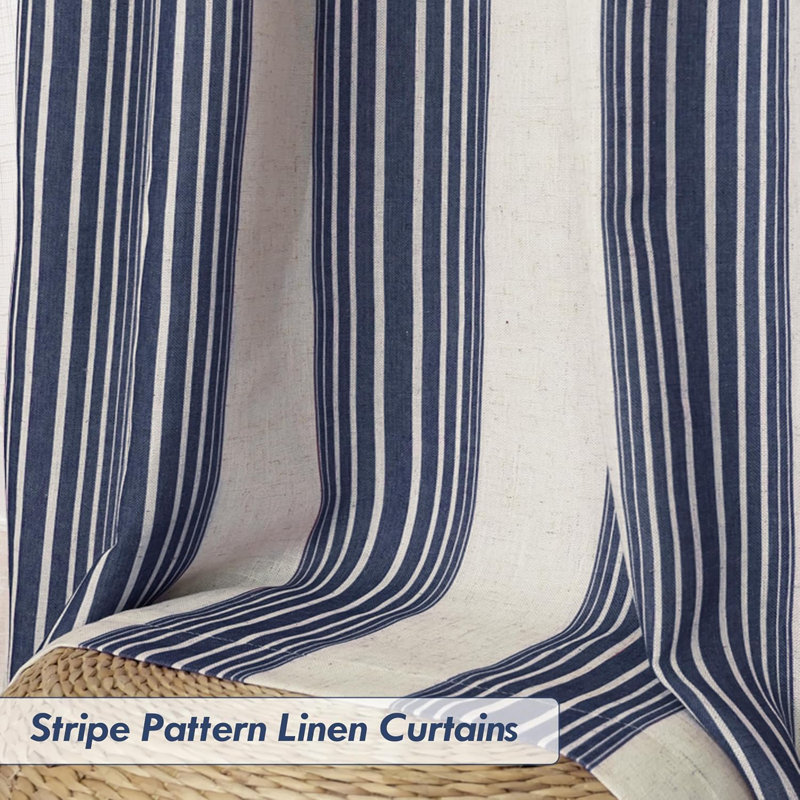 Rideaux occultant et isolant avec passe-tringle Chris, L 52 po x L 36 po, Bleu foncé, Rayures verticales