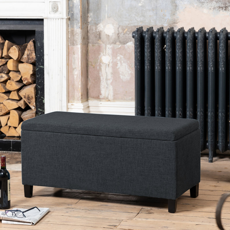 Ahri 98cm Wide Rectangle Solid Colour Standard Ottoman with Storage, Black