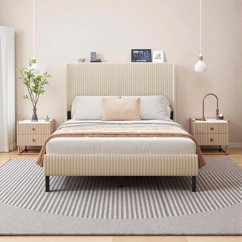 Lit de rangement de qualité supérieure avec chargement USB - Options de taille double / grand / très grand, Lit double