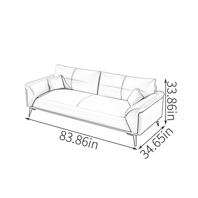 Canapé décontracté de style européen, Cuir brun / blanc cassé assorti, H 33,86 po x l 83,86 po x P 34,65 po