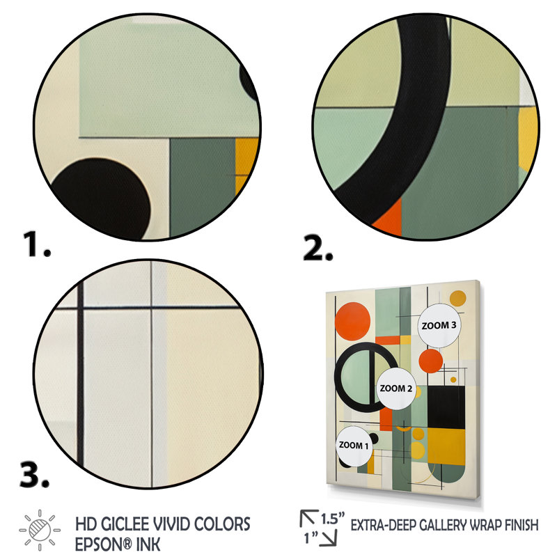 «Mid Century Century Mod Geometrics III» d'Iggo - reproduction sur toile, Cadre photo noir, H 20 po x l 12 po x P 1 po