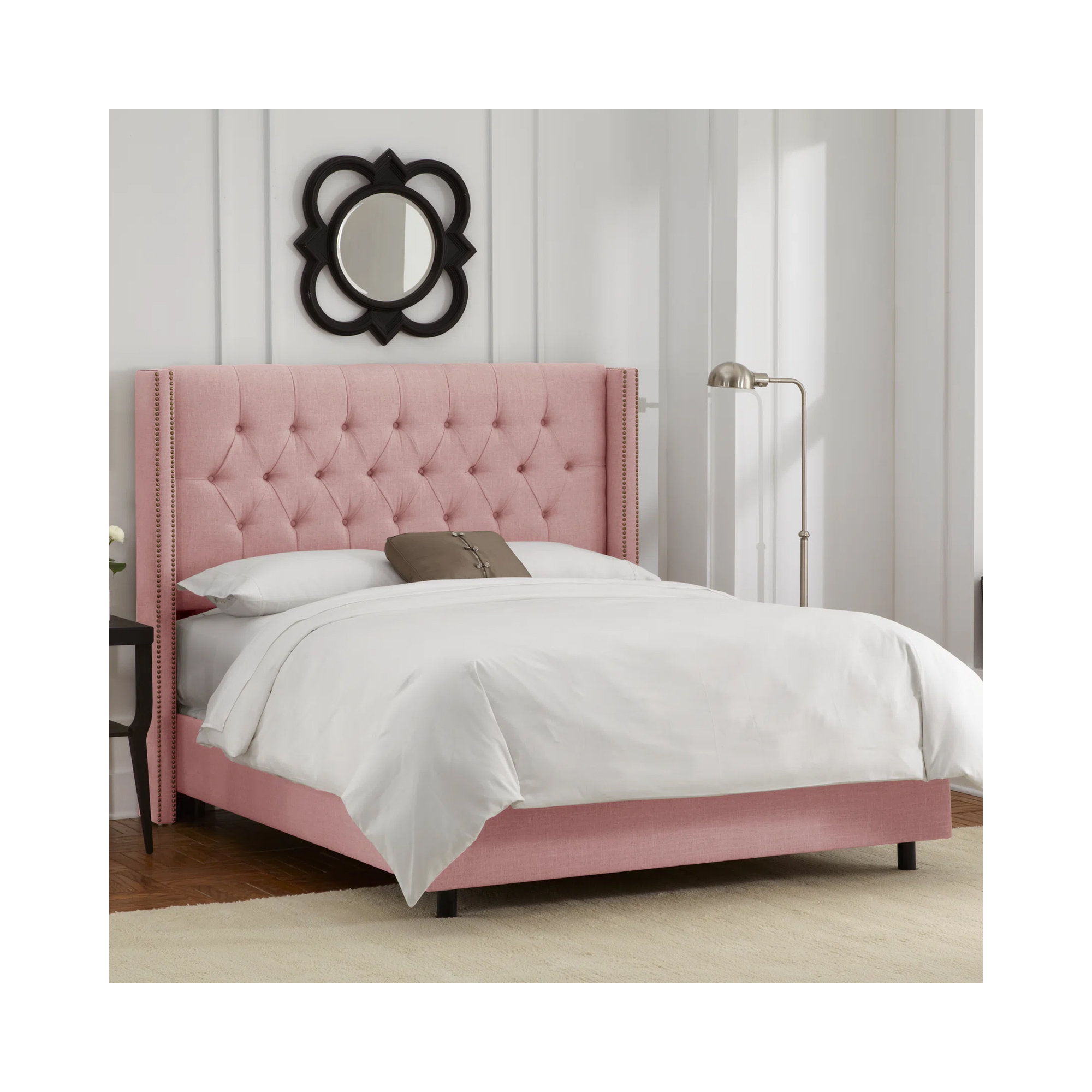 Breckin Upholstered Wingback Bed, Classic Blush Linen, King