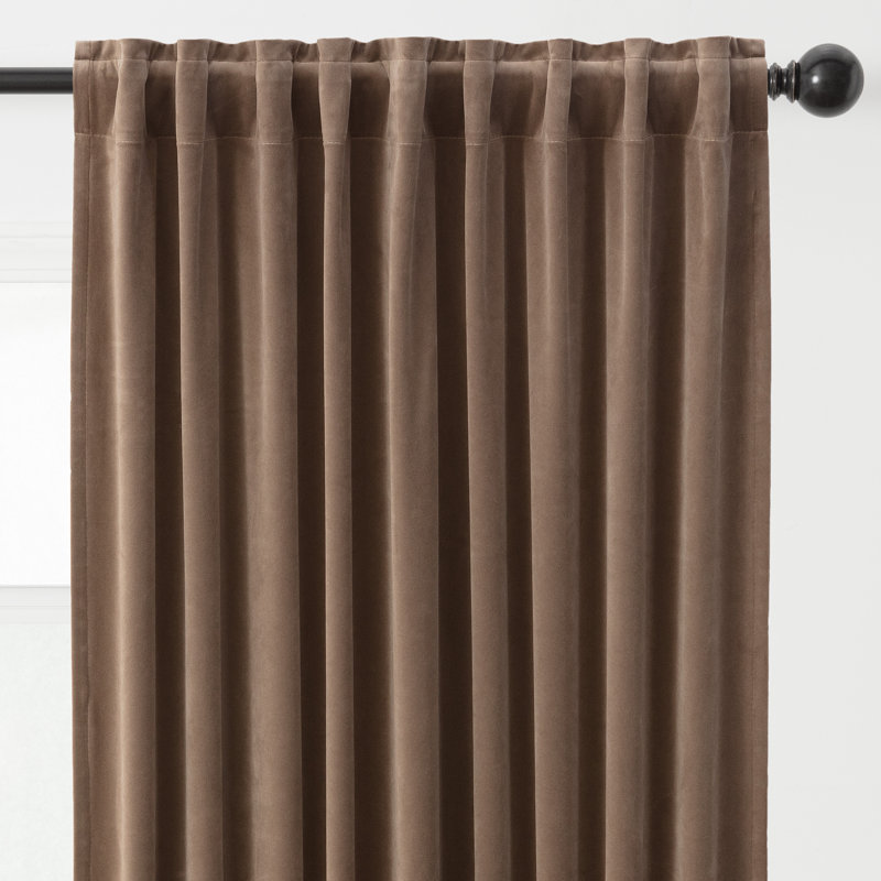 Mondragon 2-Panel Solid Classy Velvet Room Darkening Curtains - 3-In-1 Back Tab, Rod Pocket, Ring Tab, Taupe, 52" W x 96" L