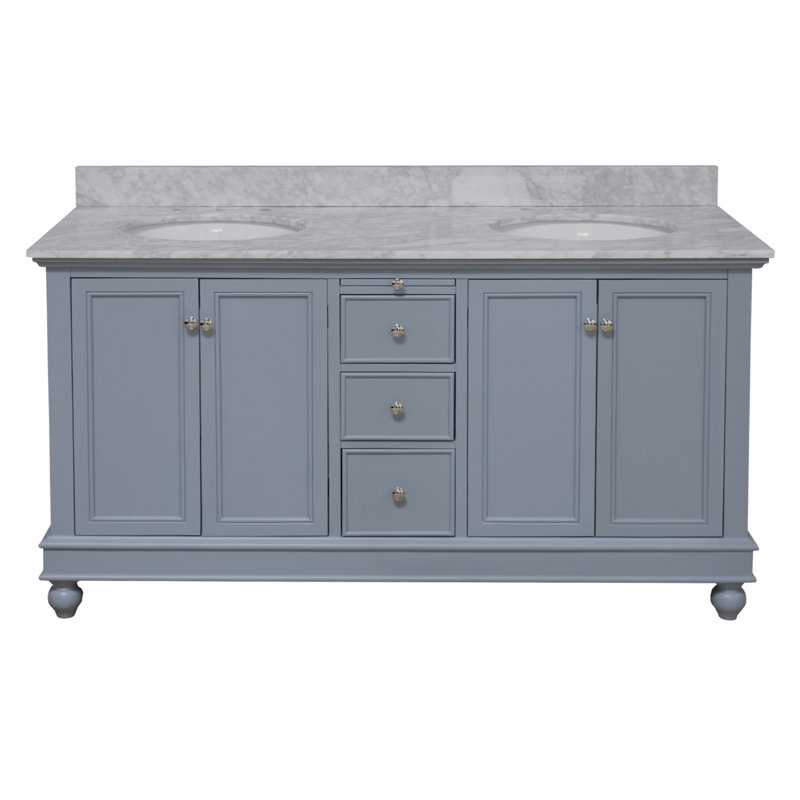Ferdinand 60'' Double Bathroom Vanity with Top, Powder Blue, Carrara Marble