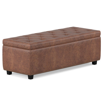 Hamilton 48"W Upholstered Storage Ottoman Bench with Lift-Top Lid, Tufted Design, and Nailhead Trim