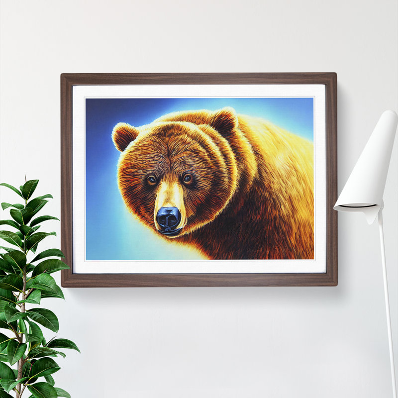 Eye Opening Bear 1 Piece Single Picture Frame Painting, 25cm H x 34cm W x 2cm D, Walnut