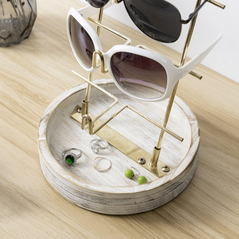 Sunglasses Display Stand With Whitewashed Wood Ring Tray
