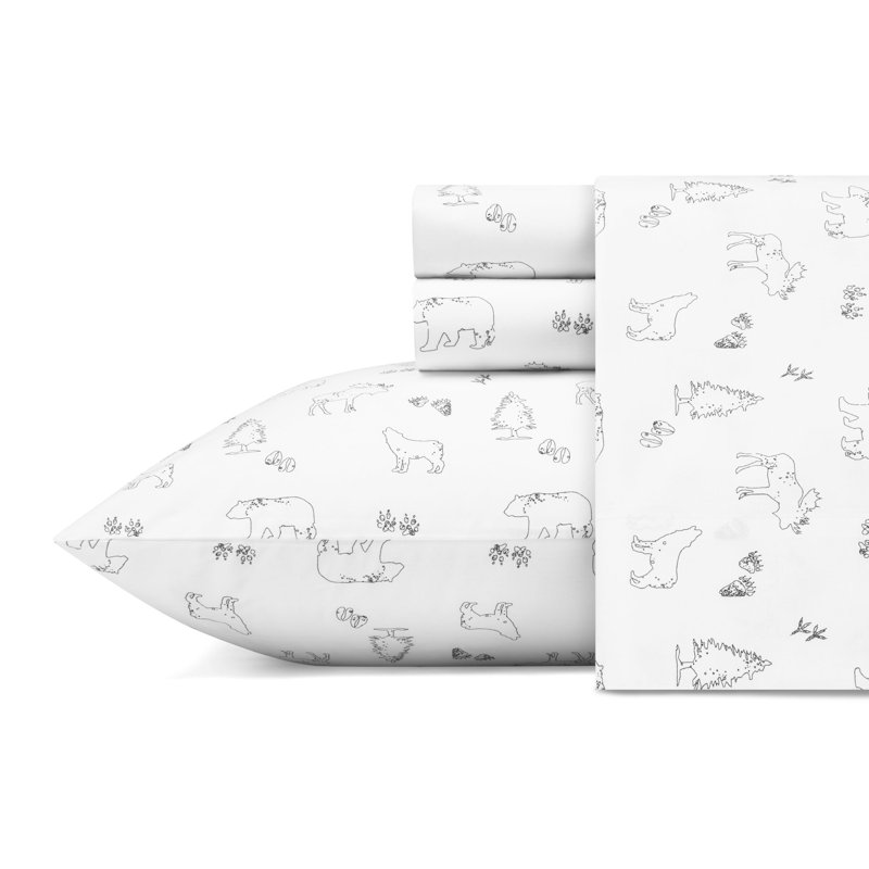 Ensemble de draps en polyester Shasta Lake, Ensemble de draps pour lit double avec 2 taies d'o, Traces d'animaux