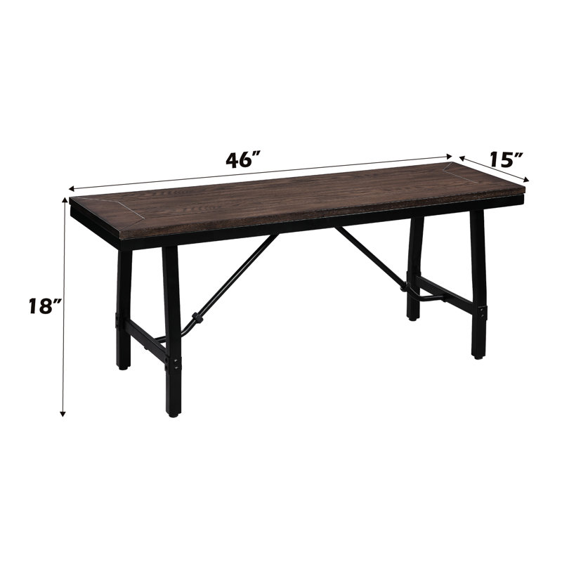 Seating Bench In Oak & Black - 300lbs Capacity Compact Functional Style For Home Sitting Stool Synthetic Seat Metal Legs