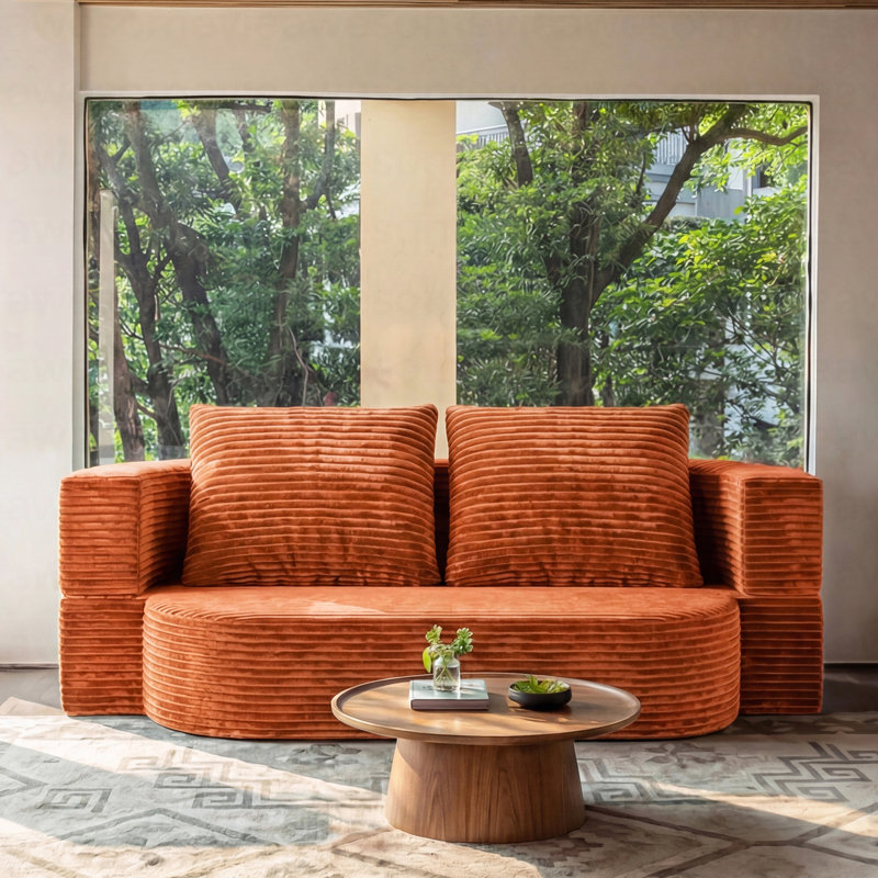 Plush Corduroy Folding Sleeper Couch - 78.7" Full Size Floor Sofa Bed For Guest Room Office Apartment, Foam-Filled Futon Loveseat